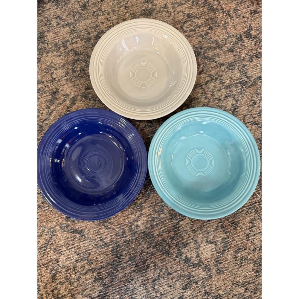 Set of 3-Fiestaware Turquoise, Cobalt & Gray Rimmed Soup/Pasta Bowls Fiesta